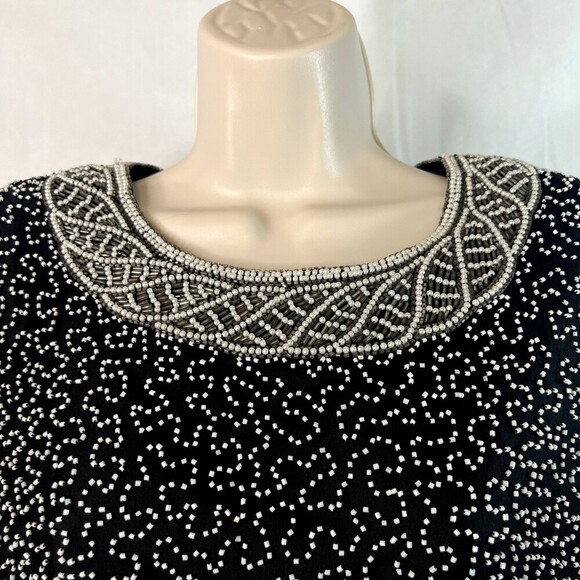 Laurence Kazar Vintage Silk Beaded Embellished Evening Cocktail Blouse Size XL - Picture 3 of 9
